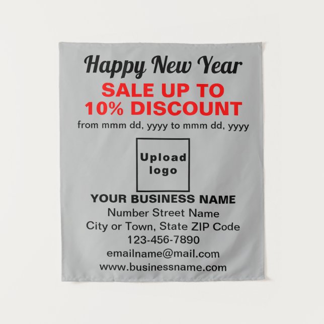 Business New Year Sale on Grey Tapestry (Front)