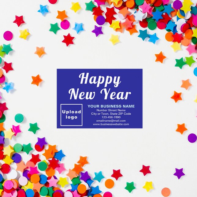Business New Year Small Blue Flat Card (Business brand with New Year greeting on small blue flat card)