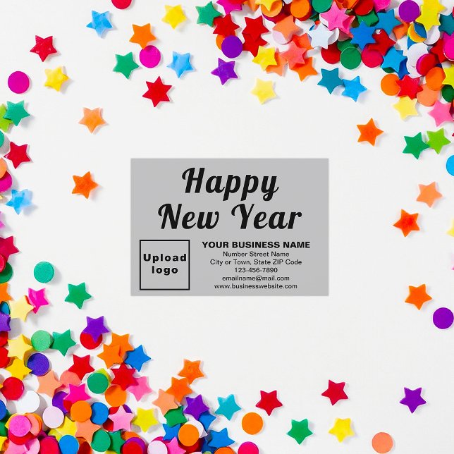 Business New Year Small Grey Flat Card (Business brand with New Year greeting on small gray flat card)