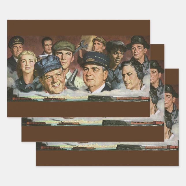 Business Occupations, Vintage Patriotic Patriotism Wrapping Paper Sheet (Set)
