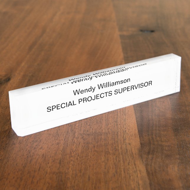 Business Office Black Text White Desk Nameplate (Side)