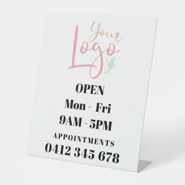 Business Open Hours Add Your Logo Pedestal Sign (Front)