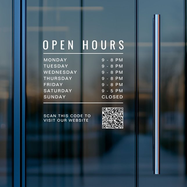 Business Open Hours QR Code (Business Open Hours QR Code Window Cling)