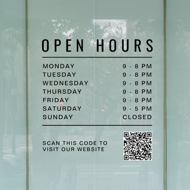 Business Open Hours QR Code (Business Open Hours QR Code Window Cling)