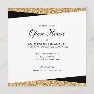 Business Open House Black and Gold Glitter Invitation