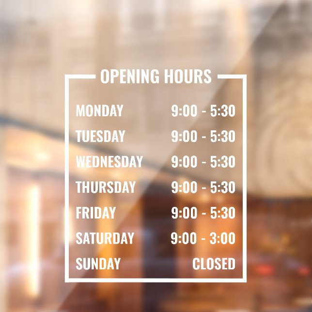 Business Opening Hours  (Sheet 2)
