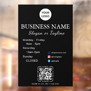 Business Opening Hours Modern Script & Qr, Social