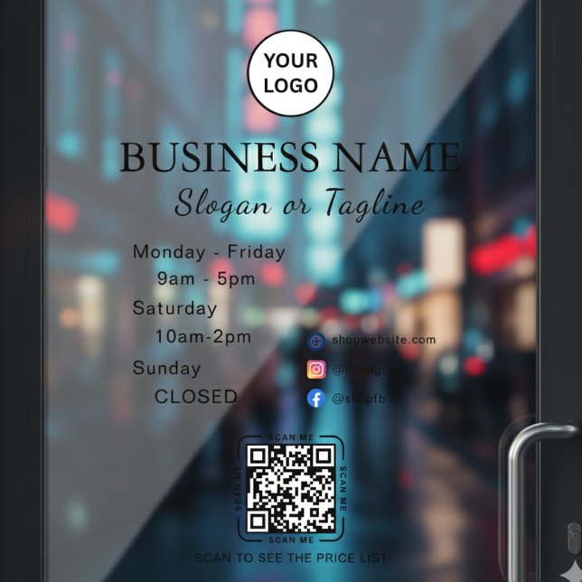 Business Opening Hours Modern Script & Qr, Social  (Creator Uploaded)