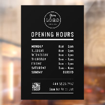 Business Opening Hours on Black with Logo QR Code