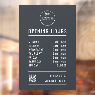 Business Opening Hours on Grey with Logo QR Code