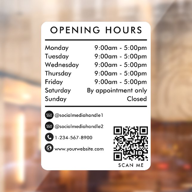 Business Opening Hours QR Code Opening Times White (Sheet 2)