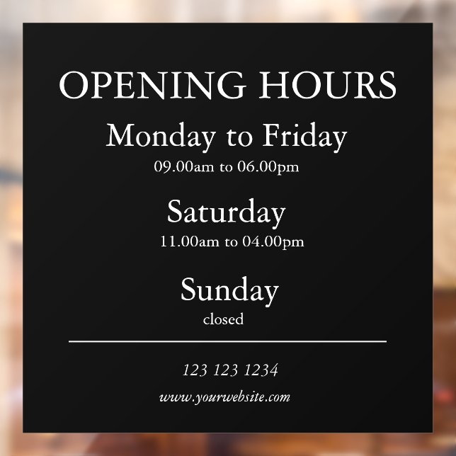 Business Opening Hours Sign | Window Cling (Sheet 2)