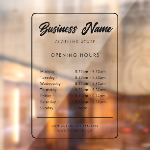 Business Opening Hours Signage  Window Cling