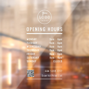 Business Opening Hours White with Logo dan QR code