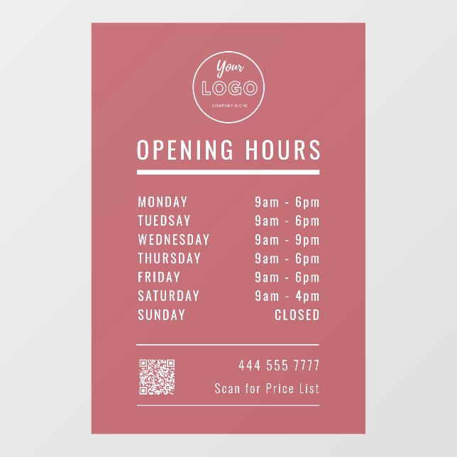 Business Opening Hours with Logo QR Code Dusty Red (Sheet)