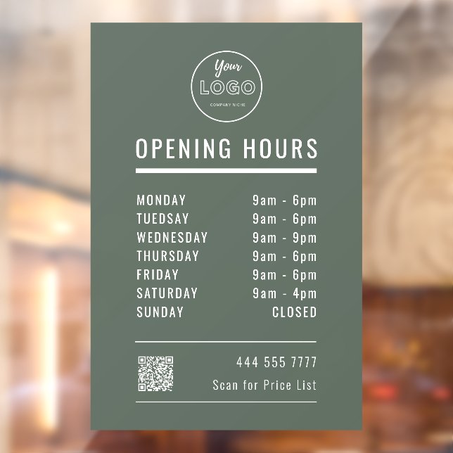 Business Opening Hours with Logo QR Code Green (Sheet 2)