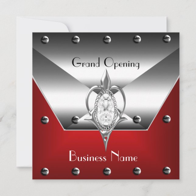 Business Opening Invitation red Silver Diamond (Front)