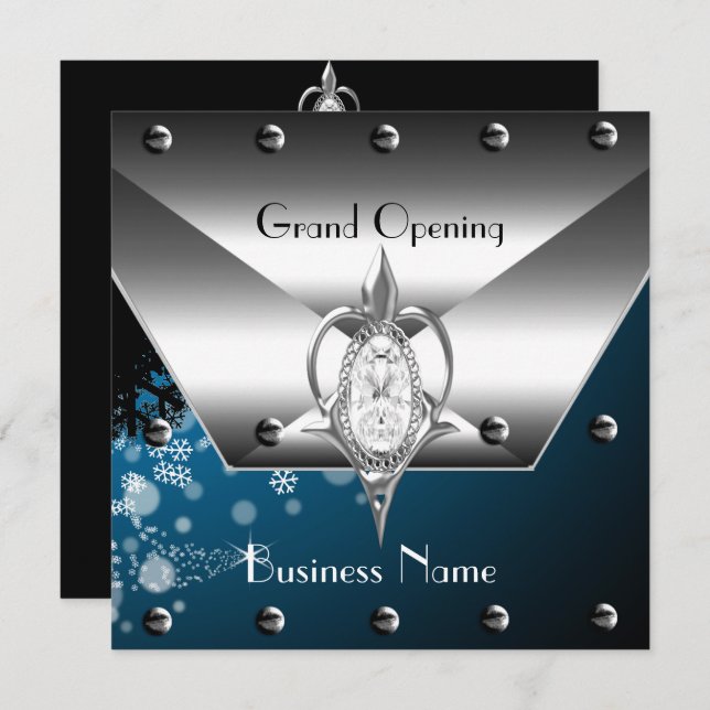 Business Opening Invitation Silver Diamonds (Front/Back)