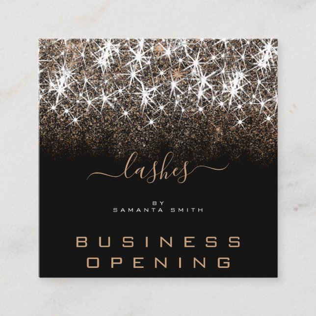 Business Opening Lashes Golden Glitter Small Big Square Business Card (Front)