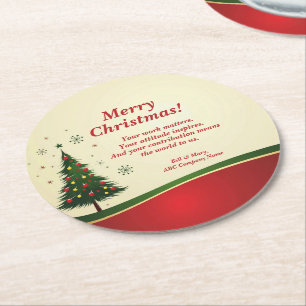 Business or Group Name Message Christmas Party Round Paper Coaster