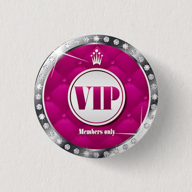 Business or Party Hot Pink Diamond VIP 3 Cm Round Badge (Front)