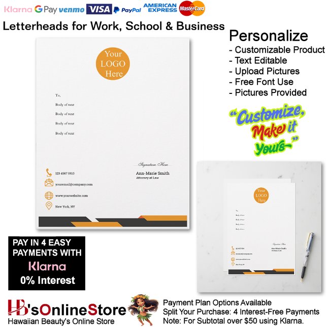Business Orange Black Logo Company Name Signature Custom Letterhead (Business Orange Black Logo Company Name Signature Letterhead.)
