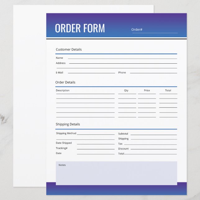 Business Order Form Template (Front/Back)
