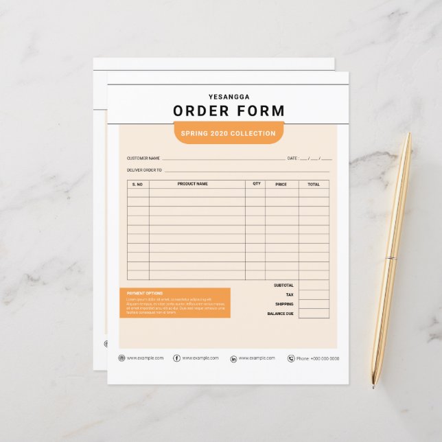 Business Order Form Template | Easy Customisable  (Front/Back In Situ)