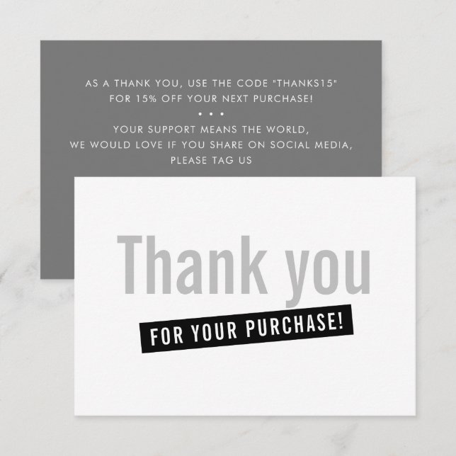 BUSINESS ORDER INSERT modern thank you grey grey Card (Front/Back)