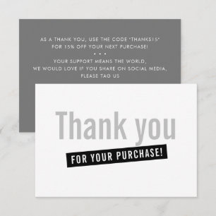 BUSINESS ORDER INSERT modern thank you grey grey Card