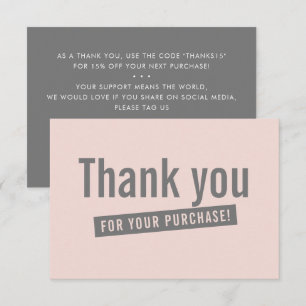 BUSINESS ORDER INSERT modern thank you grey pink Card