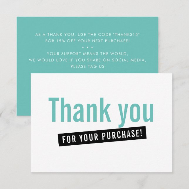 BUSINESS ORDER INSERT modern thank you mint black Card (Front/Back)
