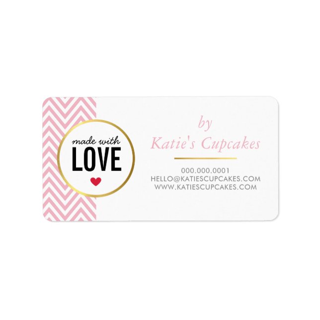 BUSINESS PACKAGING made with love pink chevron Label (Front)