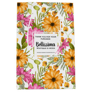 Business Packaging Modern Yellow Pink Floral Medium Gift Bag