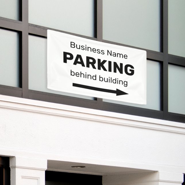 Business Parking Directional Right Arrow White Banner (Outside Building)