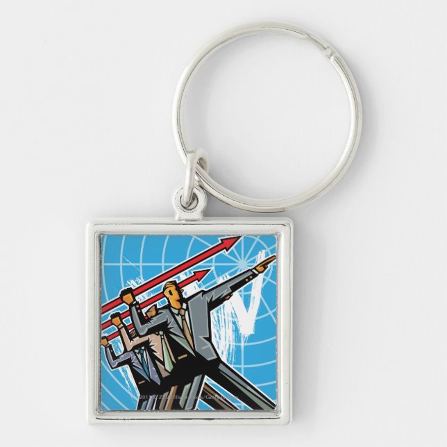 Business people throwing arrow sign key ring (Front)