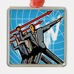 Business people throwing arrow sign metal tree decoration