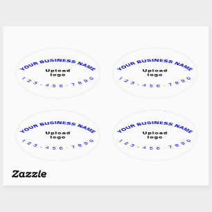 Business Phone Number Blue Texts on White Oval Sticker