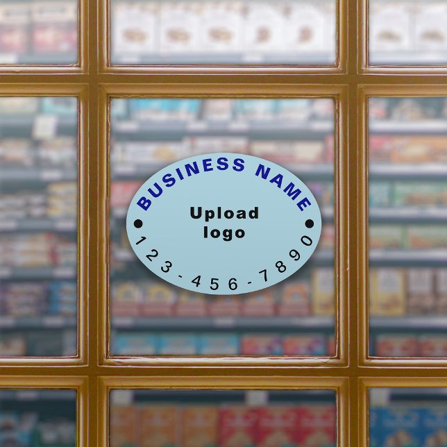 Business Phone Number Light Blue Oval Large Vinyl (Your business name, logo and phone number on light blue large oval shape vinyl sticker.)