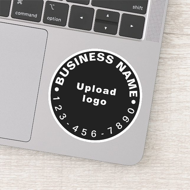 Business Phone Number on Black Round Vinyl Sticker (Detail)