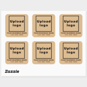 Business Phone Number on Light Brown Square Sticker