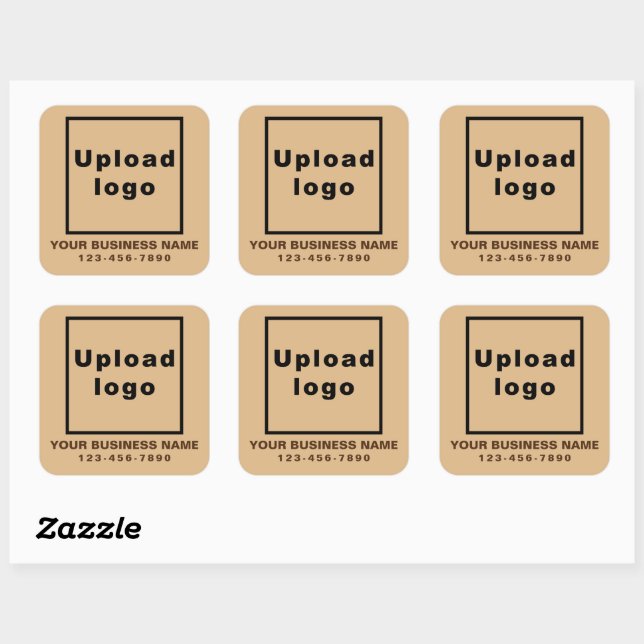Business Phone Number on Light Brown Square Sticker (Sheet)