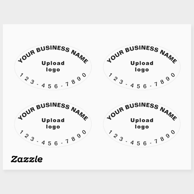 Business Phone Number on White Oval Shape Sticker (Sheet)