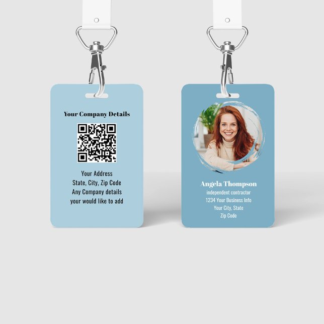 Business Photo QR Code Blue Employee ID Badge (Blue photo business ID Badge.)