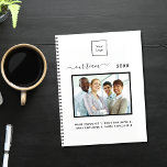 Business photo team white elegant 2025 planner<br><div class="desc">Personalize and add your own business logo,  team photo,  year. White background,  black text. 
Back: your logo and website address.</div>