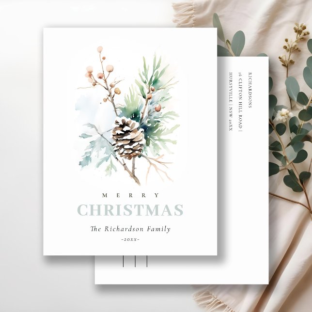 Business Pine Cone Winter Berries Corporate Logo  Holiday Card (Creator Uploaded)