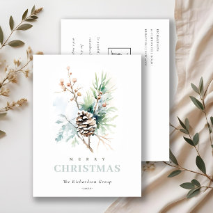 Business Pine Cone Winter Berries Corporate Logo  Holiday Postcard