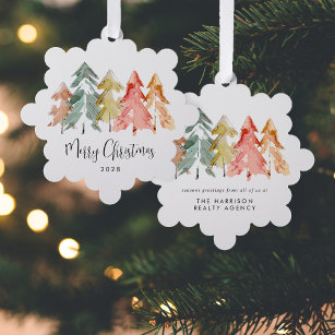 Business Pine Trees Watercolor Merry Christmas Tree Decoration Card
