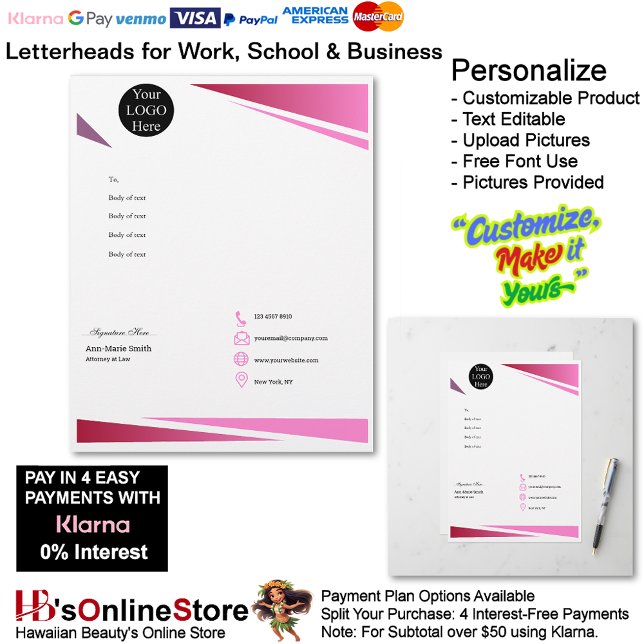 Business Pink Logo Company Name Signature Custom Letterhead (Business Pink Logo Company Name Signature Letterhead.)