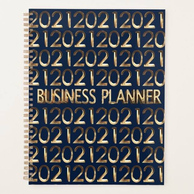 Business Planner 2021 Faux Gold Typography Blue (Front)